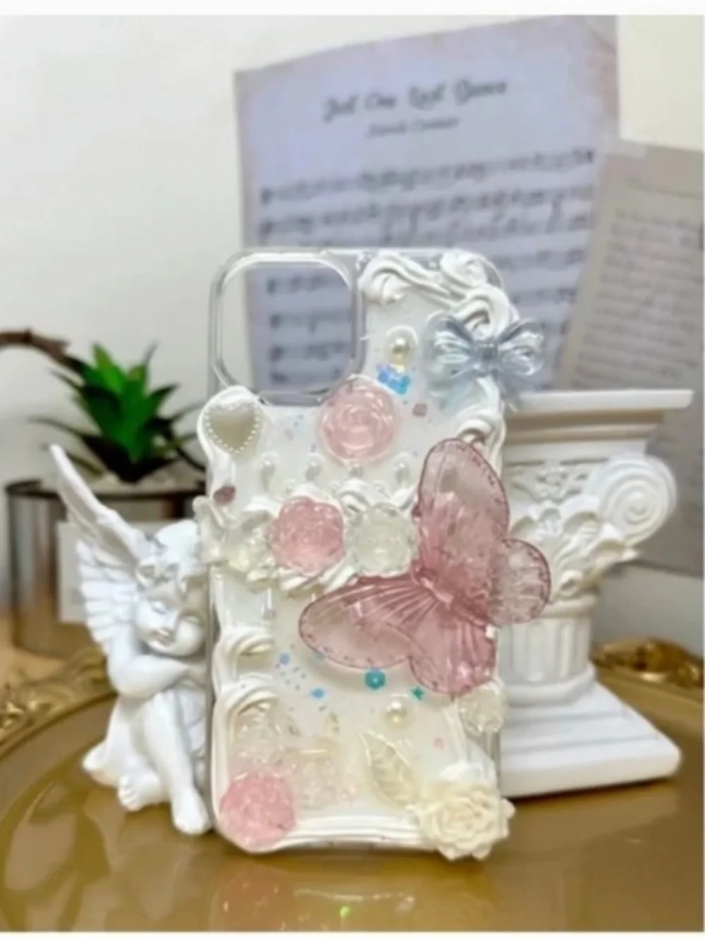 iPhone 13 Baroque butterfly and angel Phone Case,Handmade case